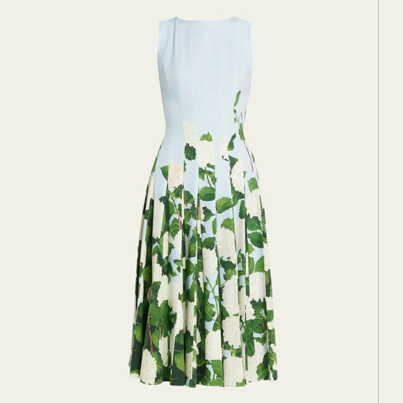 *$3,290 NEW OSCAR DE LA RENTA HYDRANGEA CADY BLUE IVORY DRESS US 2 - Picture 1 of 9